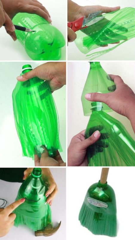 Tận dụng các chai nhựa làm chổi quét nhà